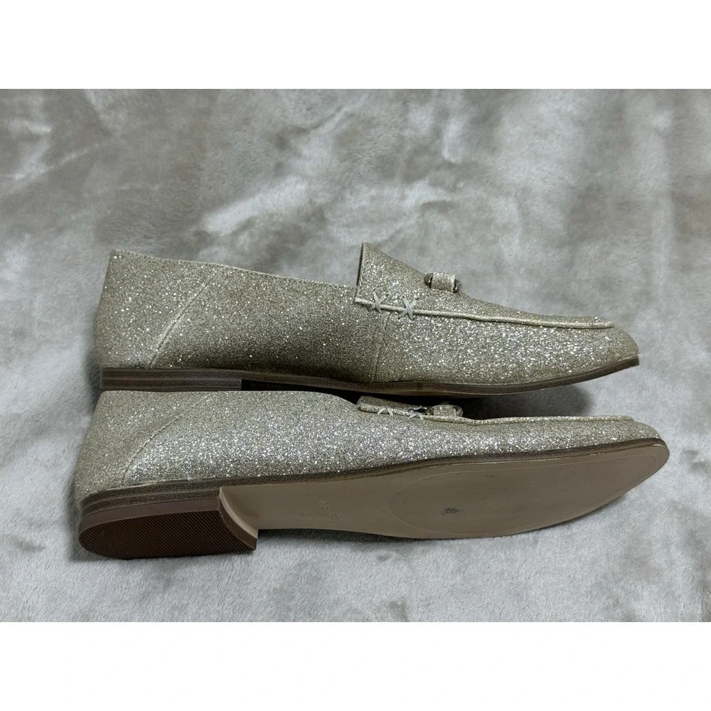 Nine West Womens Wild Girls Lightning Bolt Gold Loafer Sparkle Bling Shoe Sz 5.5